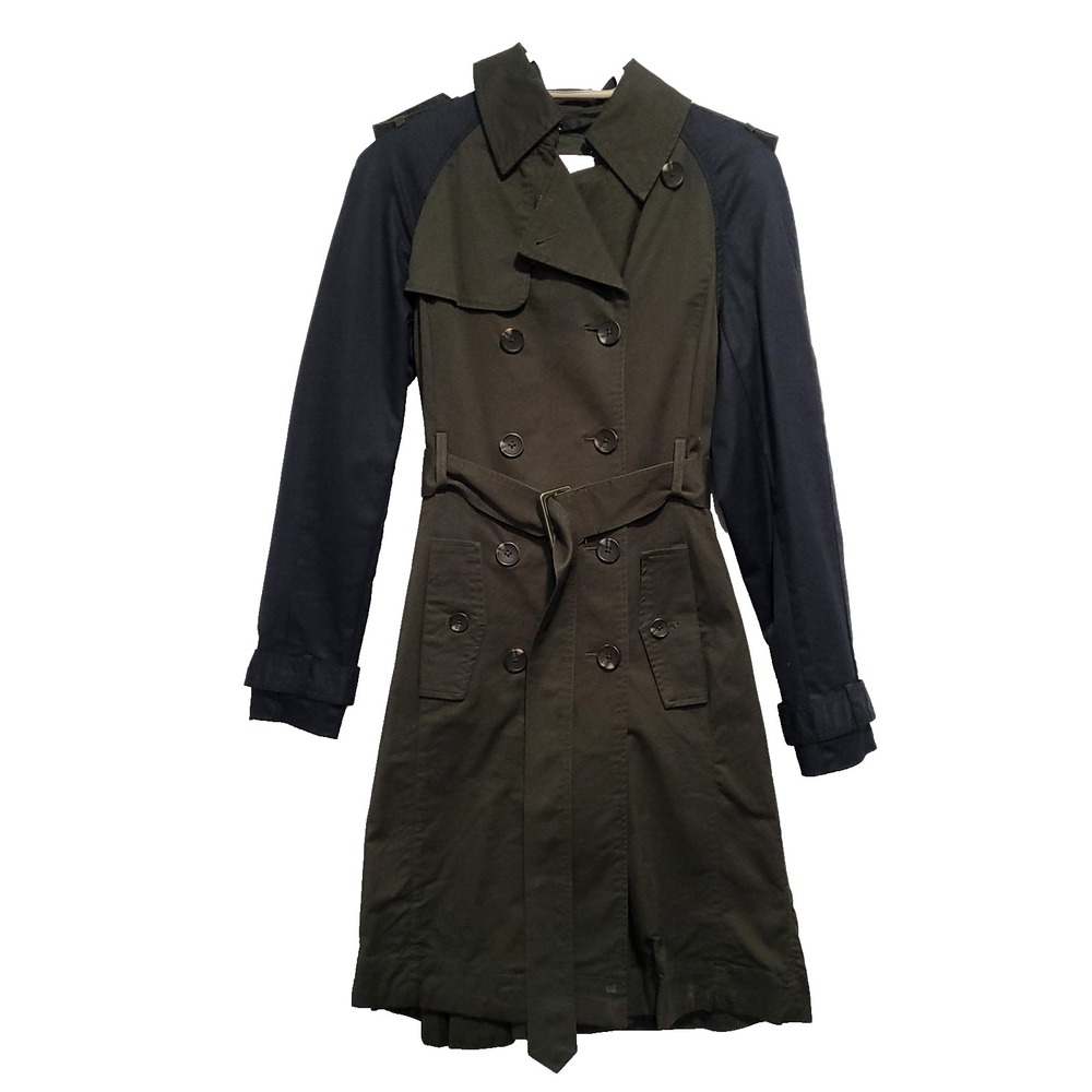 Double Breasted Flare Trench Coat Altuzarra XS Army Green 20th Anniversary Belt